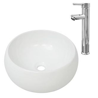 Berkfield Home Bathroom Basin with Mixer Tap Ceramic Round White