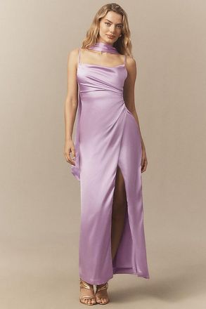 BHLDN Delaney Scoop-Neck Scarf High-Shine Satin Maxi Dress