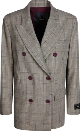 Pinko Burgundy New Guinea Wool-Blend Checkered Double-Breasted Blazer