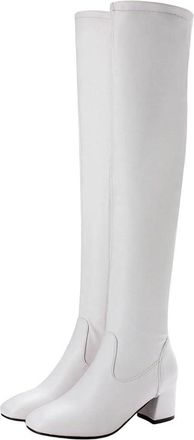 Generic Women Knee High Pu Leather Boots Square Heel Long Zipper Winter Elegant Wedding Party Boot