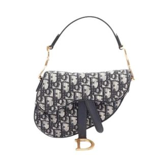 Dior Pre-owned Saddle Oblique Canvas Leren Handtas - Dames - Pre-owned - Blauw - Maat: ONE Size Leer
