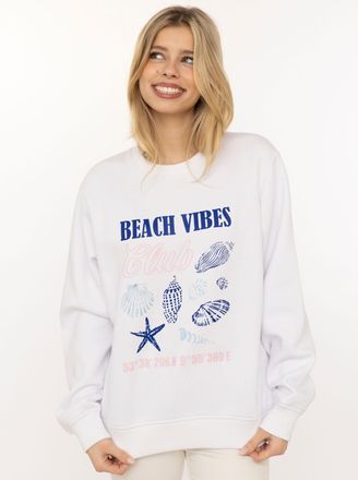 Zwillingsherz Hoodie ZWILLINGSHERZ Beach Vibes Club, Damen, Gr. L/XL, wei&szlig;, Sweatware, Obermaterial: 50% Baumwolle, 50% Polyester, Sweatshirts Hoodie, Rundhals, Mus