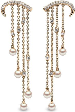 Yoko London 18kt yellow gold Sleek Akoya pearl and diamond earrings - women - Diamond/18kt Yellow Gold/Akoya Pearl - One Size