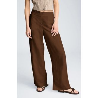 Kenneth Cole Pull-On Linen Blend Wide Leg Pants in Brunette at Nordstrom, Size X-Small