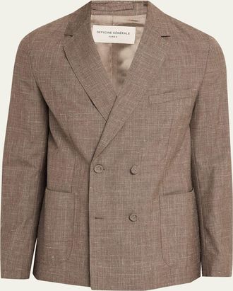 Officine G&eacute;n&eacute;rale Mens Light Brown Wool Leon Double-Breasted Sport Coat