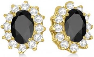 Allurez Oval Black Onyx & Diamond Accented Earrings 14k Yellow Gold (2.05ct)