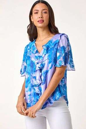 Roman Floral Print Ruffle Top