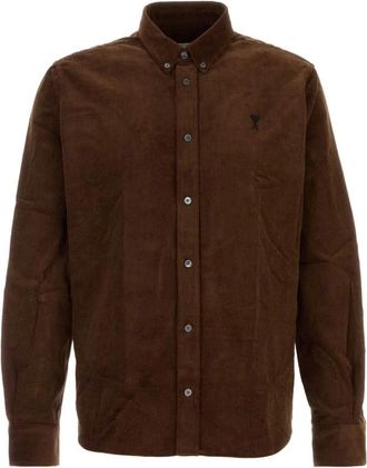 Ami Corduroy Shirt met Ami de Coeur - Heren - Casual Overhemden - Bruin - 2XS - Overhemden