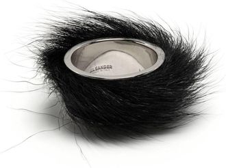 Jil Sander logo-engraved faux-fur ring - women - Silver Plated - One Size - Black