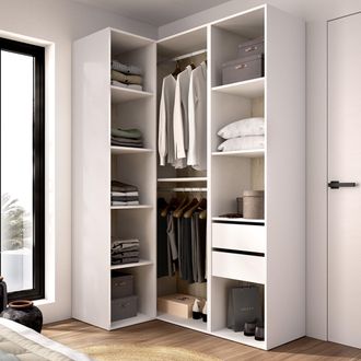 Dmora Armario Grande Poyner, Modular Para Dormitorio, 8 Estantes, Colgador, 85x205h Cm Blanco