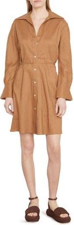 Vince Long Sleeve Stretch Linen Blend Shirtdress in Tobacco at Nordstrom Rack, Size X-Small