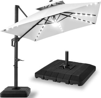 Best Choice Products 12x12ft 2-Tier Square Outdoor Solar LED Cantilever Umbrella w/ 360-Rotating Base
