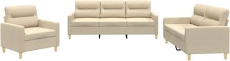 vidaXL Juego De Sof&aacute;s Con Cojines 3 Piezas Tela Crema Vidaxl