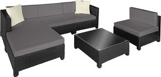 TecTake Conjunto de rat&aacute;n para 4-5 personas resistente con cojines, negro