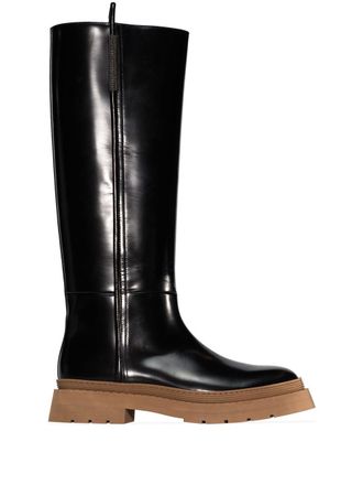 Brunello Cucinelli knee-high lug-sole leather boots - women - Leather/Rubber/Leather - 37 - Black