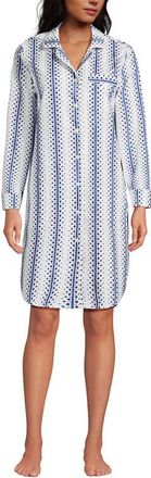 Lands End Cotton Poplin Long Sleeve Sleepshirt Nightgown in White/clear Blue Floral Stripe at Nordstrom, Size X-Large P