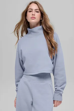 Alo | Cropped Serenity Coverup Sweatshirt in Winter Frost Blue, Size: Medium
