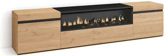 Skraut Home Skraut Home - Mueble Tv, Televisi&oacute;n, Muebles De Sal&oacute;n, Almacenaje, 200x45x35cm, Para Tv Hasta 80, Chimenea El&eacute;ctrica, Estilo Moderno, Roble