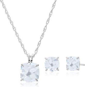 MAX + STONE 925 Sterling Silver Cushion Cut Gemstone Stud Earrings and Pendant Necklace