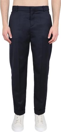 Balmain Straight Tailored Wool Pants - Heren - Chinos - Blauw - L - Katoen - Broeken