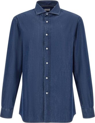 Brunello Cucinelli Lichtgewicht Denim Overhemd - Heren - Spijkeroverhemden - Blauw - M - Denim - Overhemden