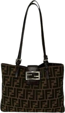 Fendi Pre-owned Zucca Canvas Leather Shoulder Bag - Dames - Vintage Schoudertas - Bruin - ONE Size - Leer - Vintage