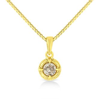 House of Brilliance 14K Yellow Gold Plated Silver 1/2 Cttw Diamond Solitaire Milgrain Pendant Necklace at Nordstrom