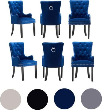 Life Interiors Life Interiors - Juego De 6 Sillas De Comedor Windsor Lux De Terciopelo Tapizadas Con Reposabrazos Para Comedor Y Cocina - Azul