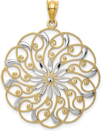 Diamond2Deal 14k Yellow Gold Rhodium Diamond-cut Fancy Swirl Pendant