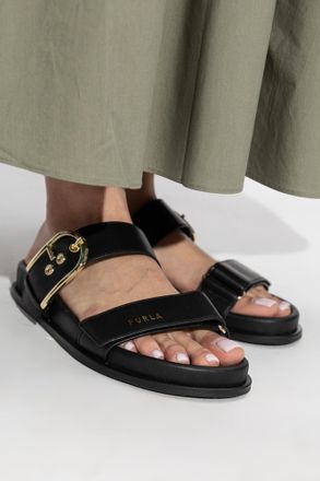 Furla Leather Slides Solea, Womens, Black