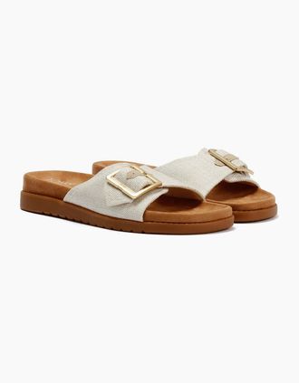 Toms Womens TOMS Marin Slide Textile Womens Natural Sandals - White - Size: 8