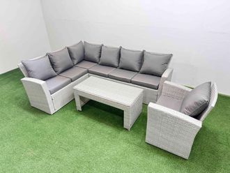 Fimous Outdoor 7 Seater Corner Sofa Sets with Chair Light Grey Mixed