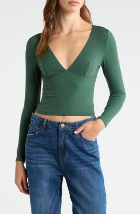 PacSun Gianna V-Neck Top in Green at Nordstrom, Size Xx-Small