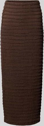 Jake*s Midirock mit Strukturmuster und elastischem Bund in Dunkelbraun, Gr&ouml;&szlig;e XXL