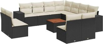 vidaXL Set De Sof&aacute;s De Jard&iacute;n 12 Piezas Cojines Rat&aacute;n Sint&eacute;tico Negro Vidaxl
