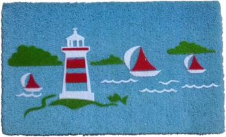 Imports Decor Lighthouse Yacht Coir Door Mat, Coastal Coconut Fiber Doormat with Sailboat Design & Non-Slip PVC Backing, Indoor Outdoor Entrance Rug
