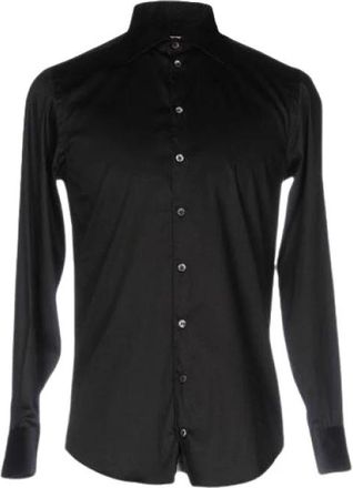 Emporio Armani Slim Stretch Katoenen Overhemd Italiaanse Kraag - Heren - Casual Overhemden - Zwart - 3XL - Katoen - Overhemden