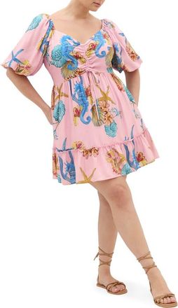 City Chic Giselle Seahorse Print Minidress at Nordstrom, Size 18W