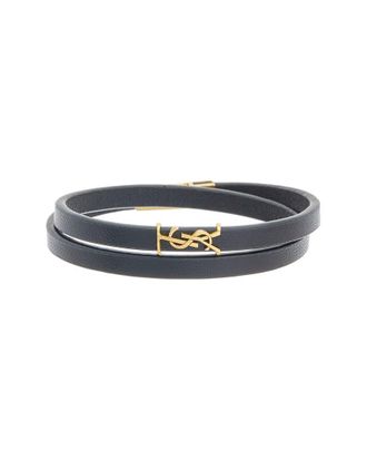 Saint Laurent Cassandre Double Wrap Leather Bracelet