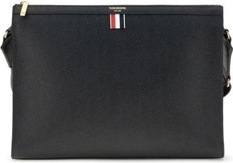 Thom Browne Mens Leather Clutch Stripe Detail - Black - One Size