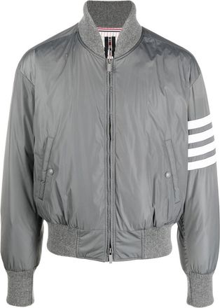 Thom Browne 4-Bar stripe bomber jacket - men - Feather Down/Polyamide/Polyester/Spandex/Elastane/Wool - 0 - Grey