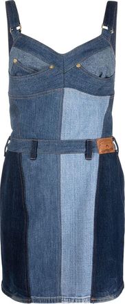 Marine Serre regenerated denim minidress - women - Cotton/Elastane - 38 - Blue