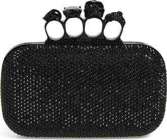 Alexander McQueen Crystal Embellished Leather Knuckle Clutch in Black at Nordstrom