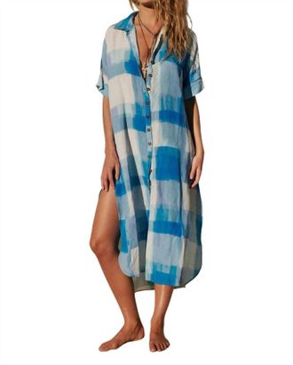Jen's Pirate Booty Ocean Front Buttondown Midi Dress In Blue Polite