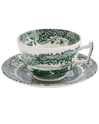 Spode Set Of 4 Green Italian 7Oz Teacups & Saucers