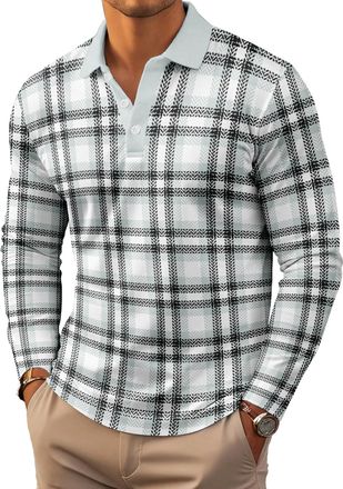 Generic Mens Long Sleeve Polo Shirts Print Casual Vintage Classic Golf Shirt (UK, Alpha, XXL, Regular, Regular, 12)