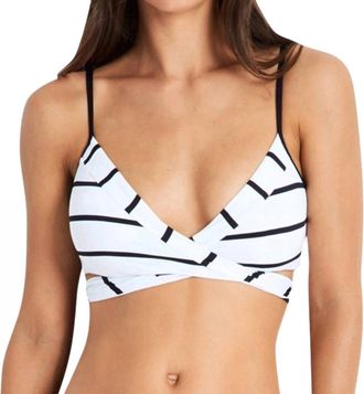 Seafolly Castaway Stripe Wrap Front Bikini Top In White