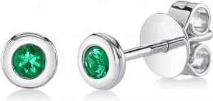Allurez Round Emerald Bezel Stud Earrings 14K White Gold (0.08ct)