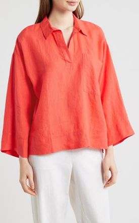 Eileen Fisher Classic Collar Organic Linen Popover Top in Watermelon at Nordstrom, Size Xx-Small