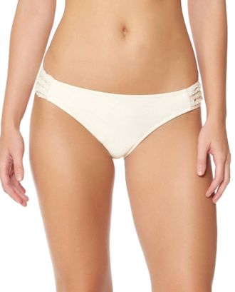 Jessica Simpson Flower Power Crochet Side Shirred Hipster Bikini Bottom In Vanilla